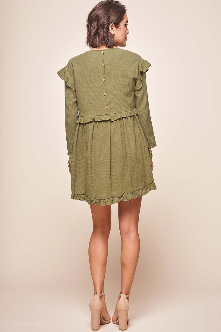 Marion Long Sleeve Shift Dress Khaki-Fable Dress