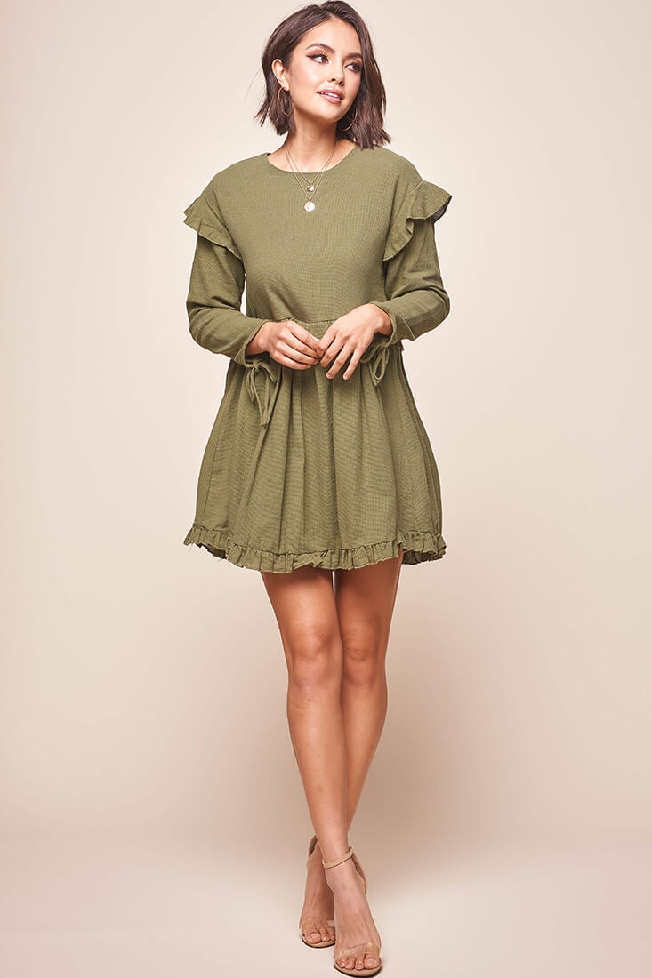 Marion Long Sleeve Shift Dress Khaki-Fable Dress
