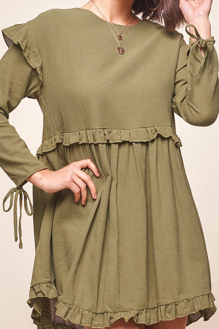 Marion Long Sleeve Shift Dress Khaki-Fable Dress