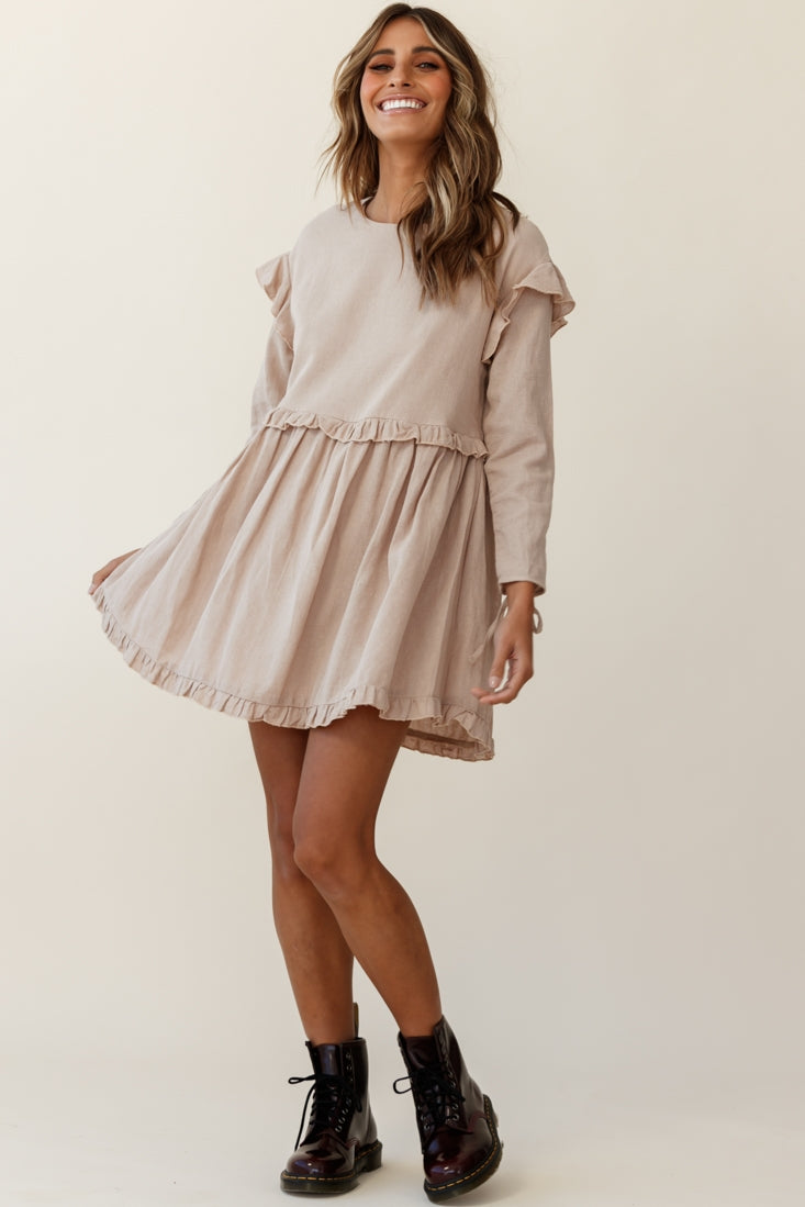 Marion Long Sleeve Shift Dress Mocha-Fable Dress