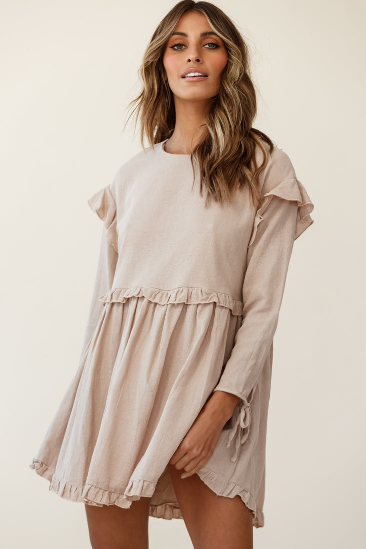 Marion Long Sleeve Shift Dress Mocha-Fable Dress