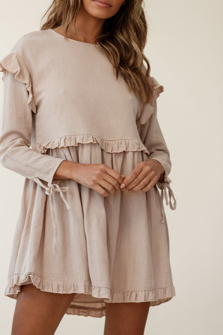 Marion Long Sleeve Shift Dress Mocha-Fable Dress