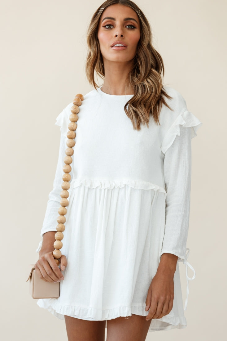 Marion Long Sleeve Shift Dress White-Fable Dress