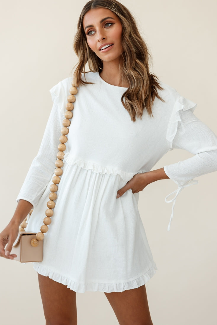 Marion Long Sleeve Shift Dress White-Fable Dress