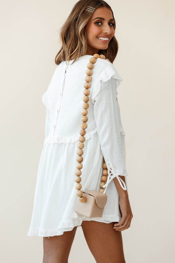 Marion Long Sleeve Shift Dress White-Fable Dress