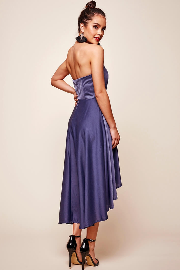 Mia Strapless A-Line Midi Dress Midnight Blue-Fable Dress