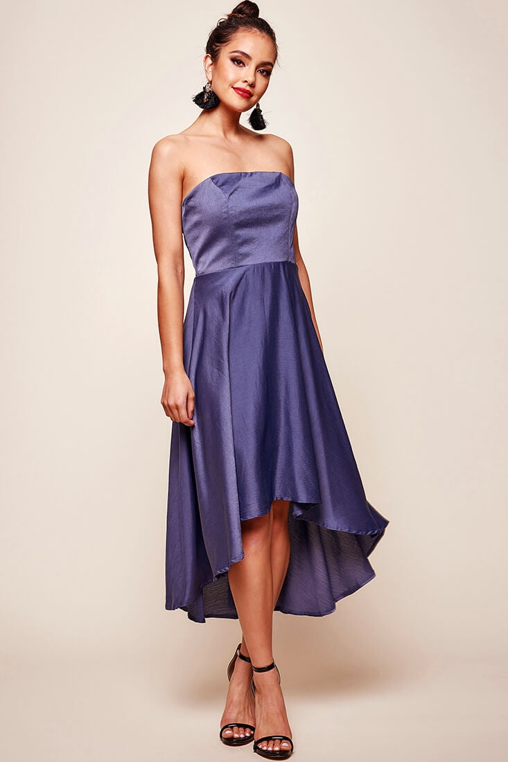 Mia Strapless A-Line Midi Dress Midnight Blue-Fable Dress