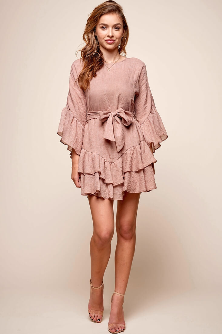 Wilshire Tiered Ruffle Hem Dress Sandalwood-Fable Dress