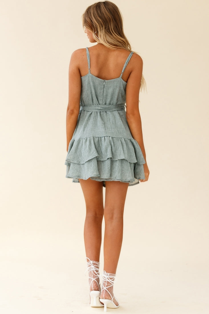 Wilshire Tiered Ruffle Hem Spaghetti Strap Dress Grey-Fable Dress