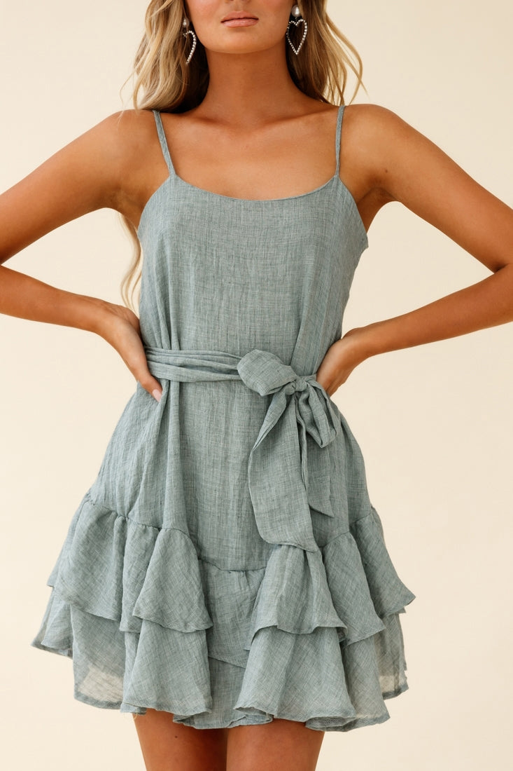 Wilshire Tiered Ruffle Hem Spaghetti Strap Dress Grey-Fable Dress