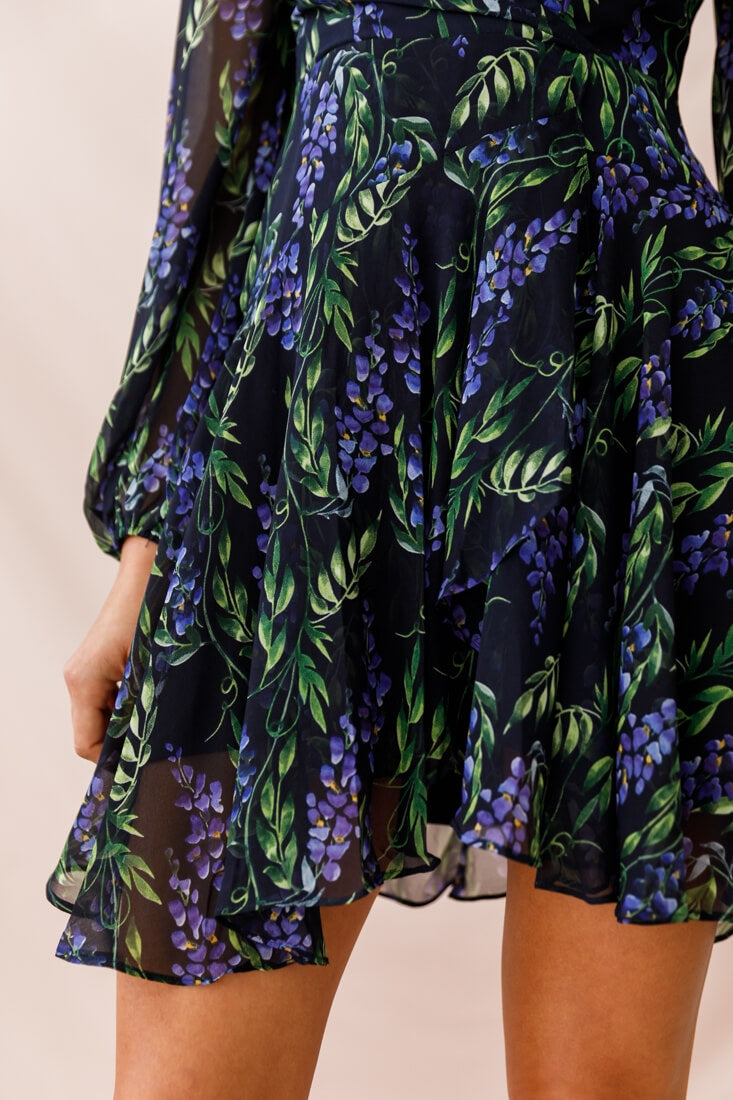 Wisteria Lane Long Sleeve Tea Dress Navy-Fable Dress