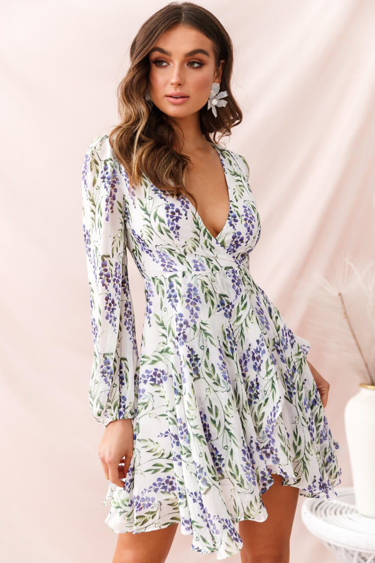 Wisteria Lane Long Sleeve Tea Dress White-Fable Dress