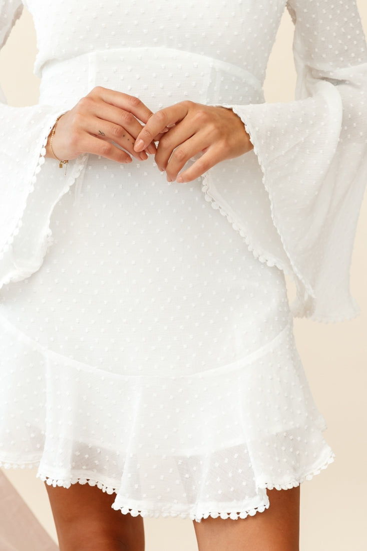 Angelou Long Bell Sleeve Hail Spot Dress White-Fable Dress