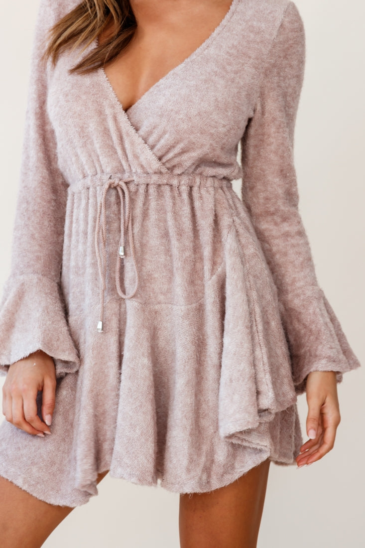Wait For It Long Sleeve Drawstring Dress Blush-Fable Dress
