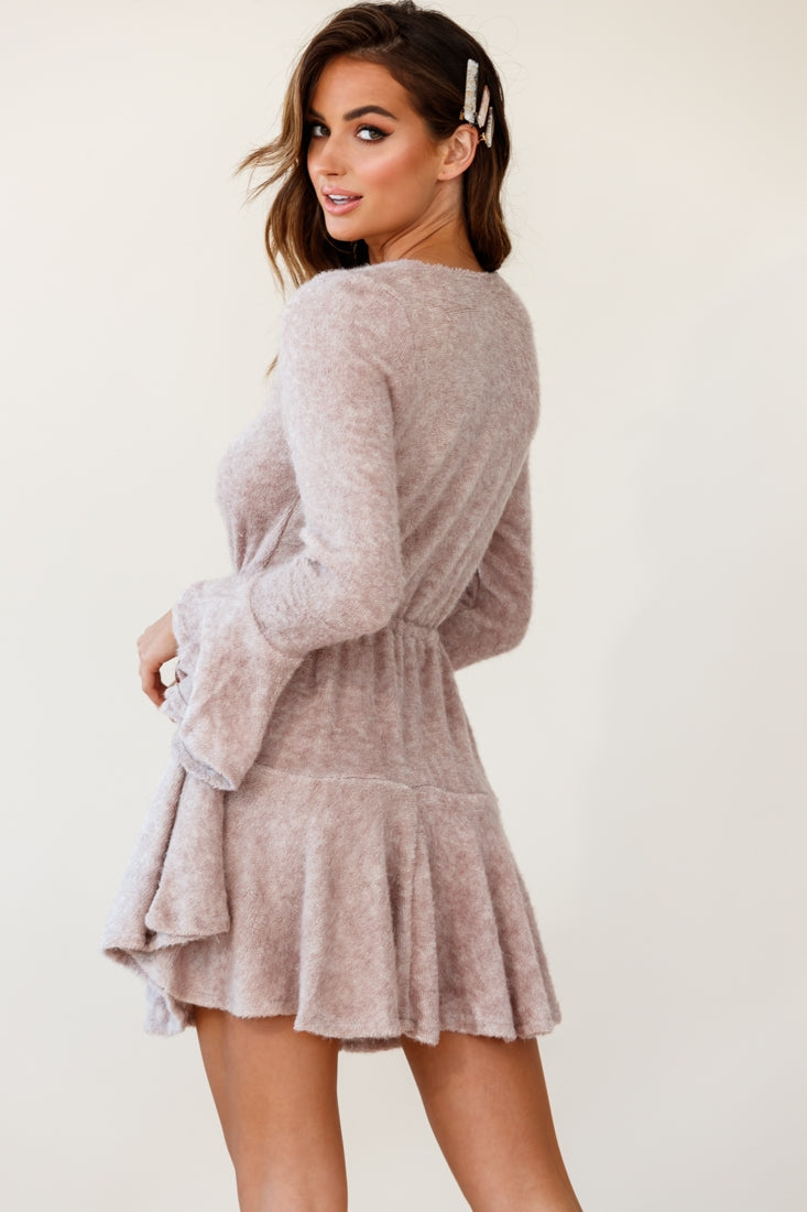 Wait For It Long Sleeve Drawstring Dress Blush-Fable Dress