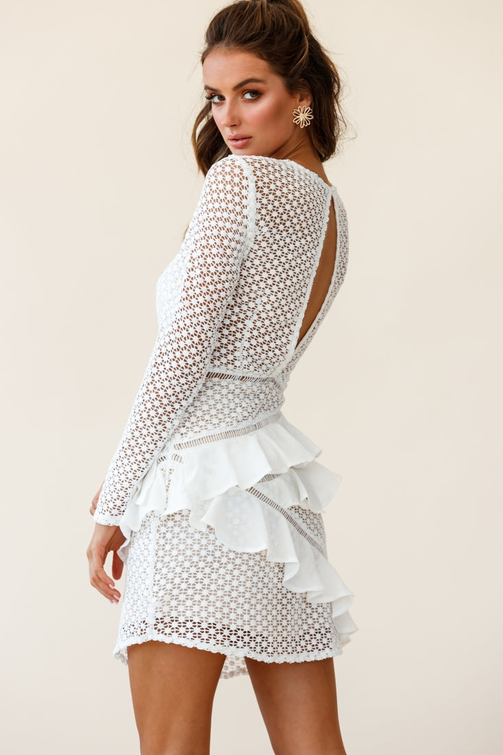 Aramis Long Sleeve Lace & Ruffle Detail Dress White-Fable Dress