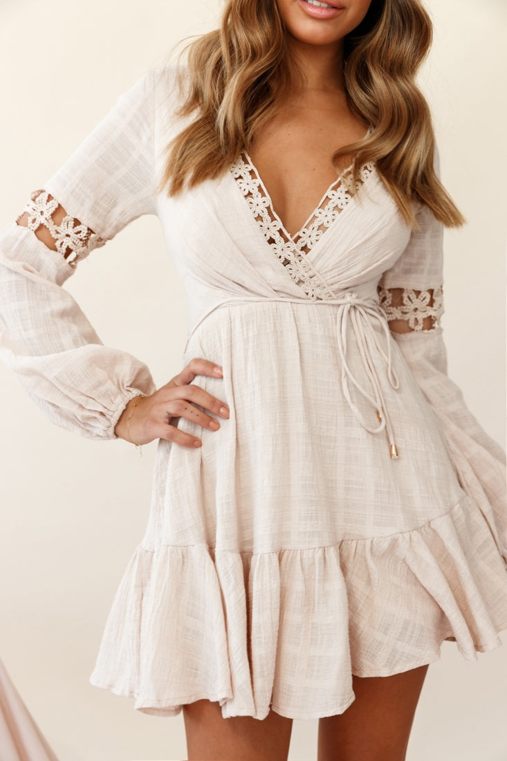 Chloye Long Balloon Sleeve Lace-Up Back Dress Nude-Fable Dress