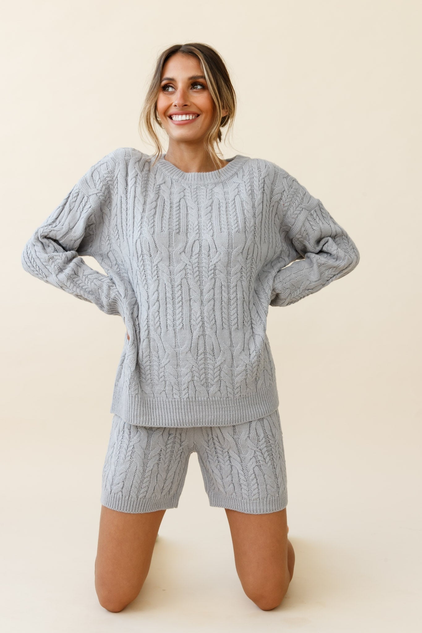 Colorado Cable Knit Shorts Grey-Fable Dress