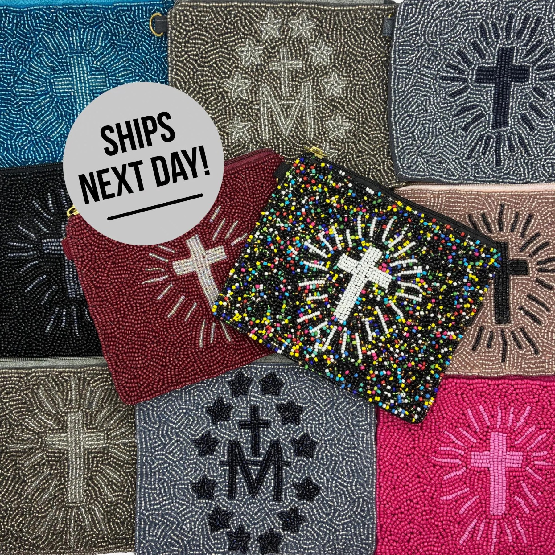 Beaded Cross Zipper Pouch | Catholic Coin Purse, Rosary Holder