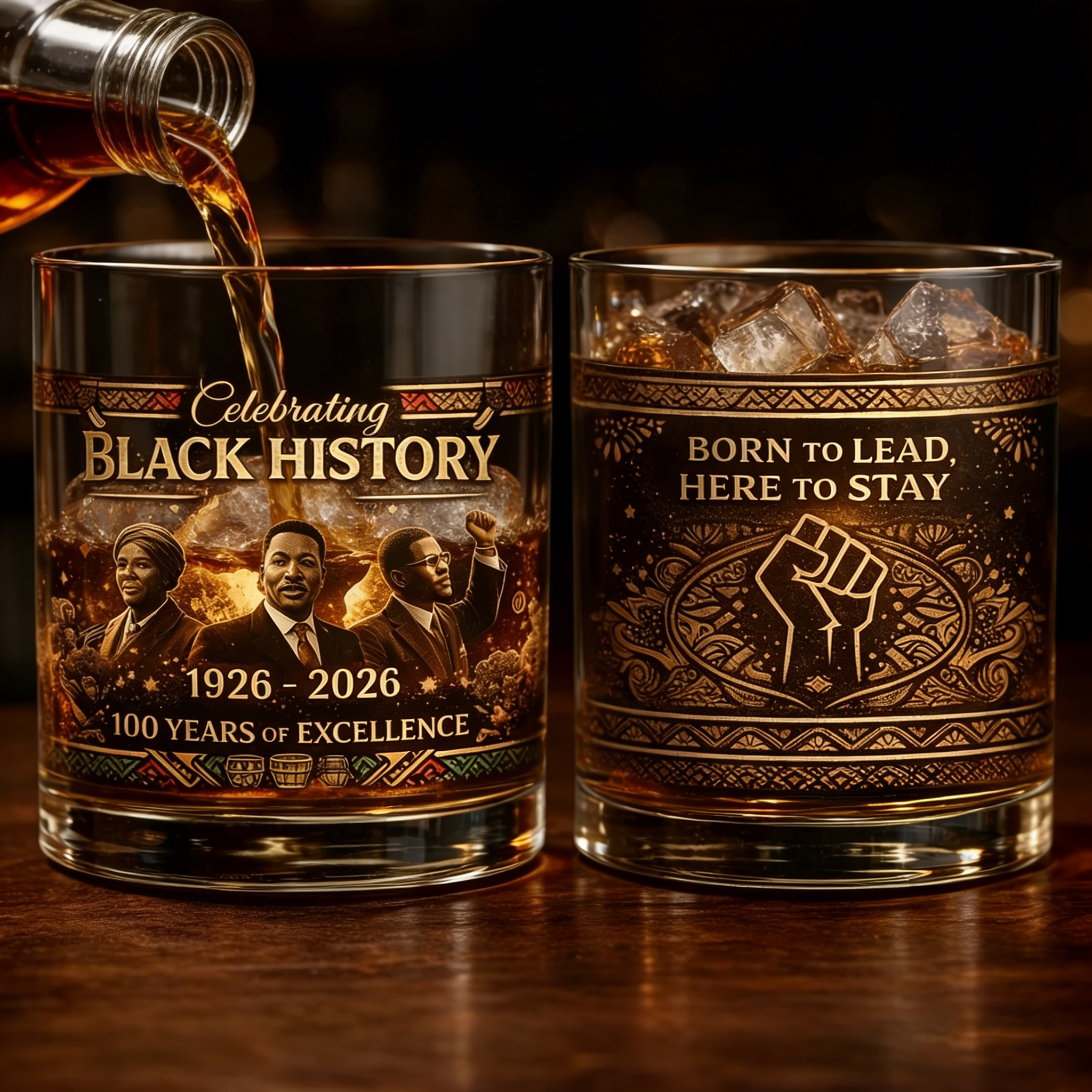 Black History 100th Anniversary Whiskey Glasses 🥃🌍(1926–2026)