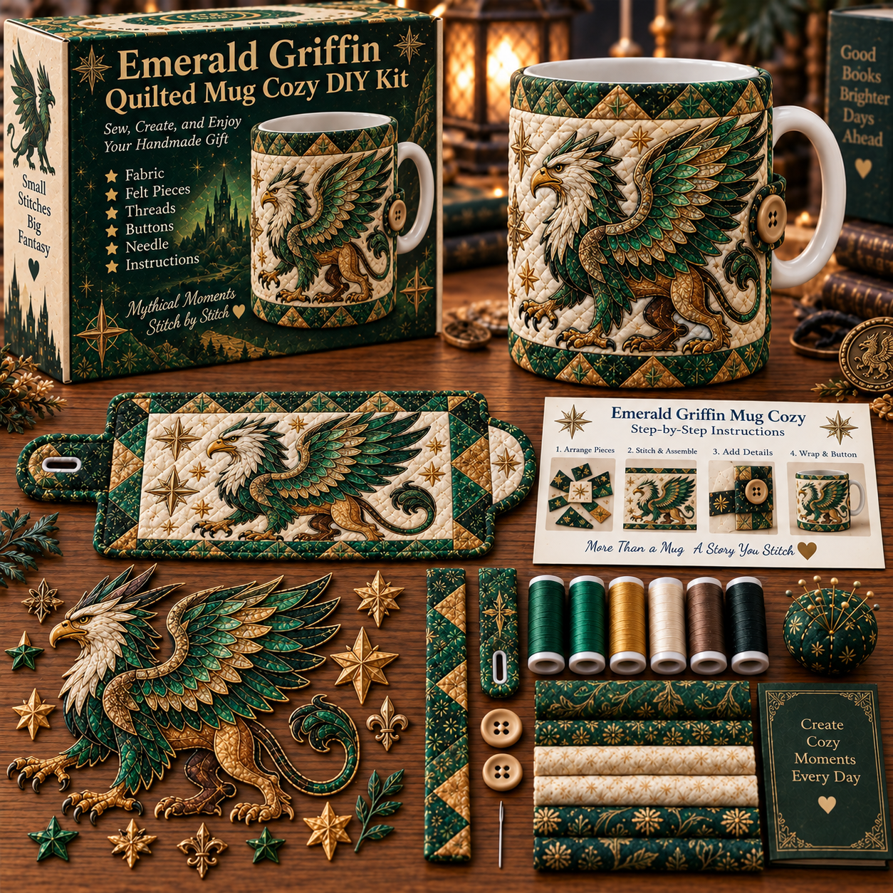 🔥49% Off Last Day🔥BUY 3 GET 1 FREE🔥Mythical Creatures Quilted Mug Cozy DIY Kit – Sew Your Own Cozy Cup Wrap