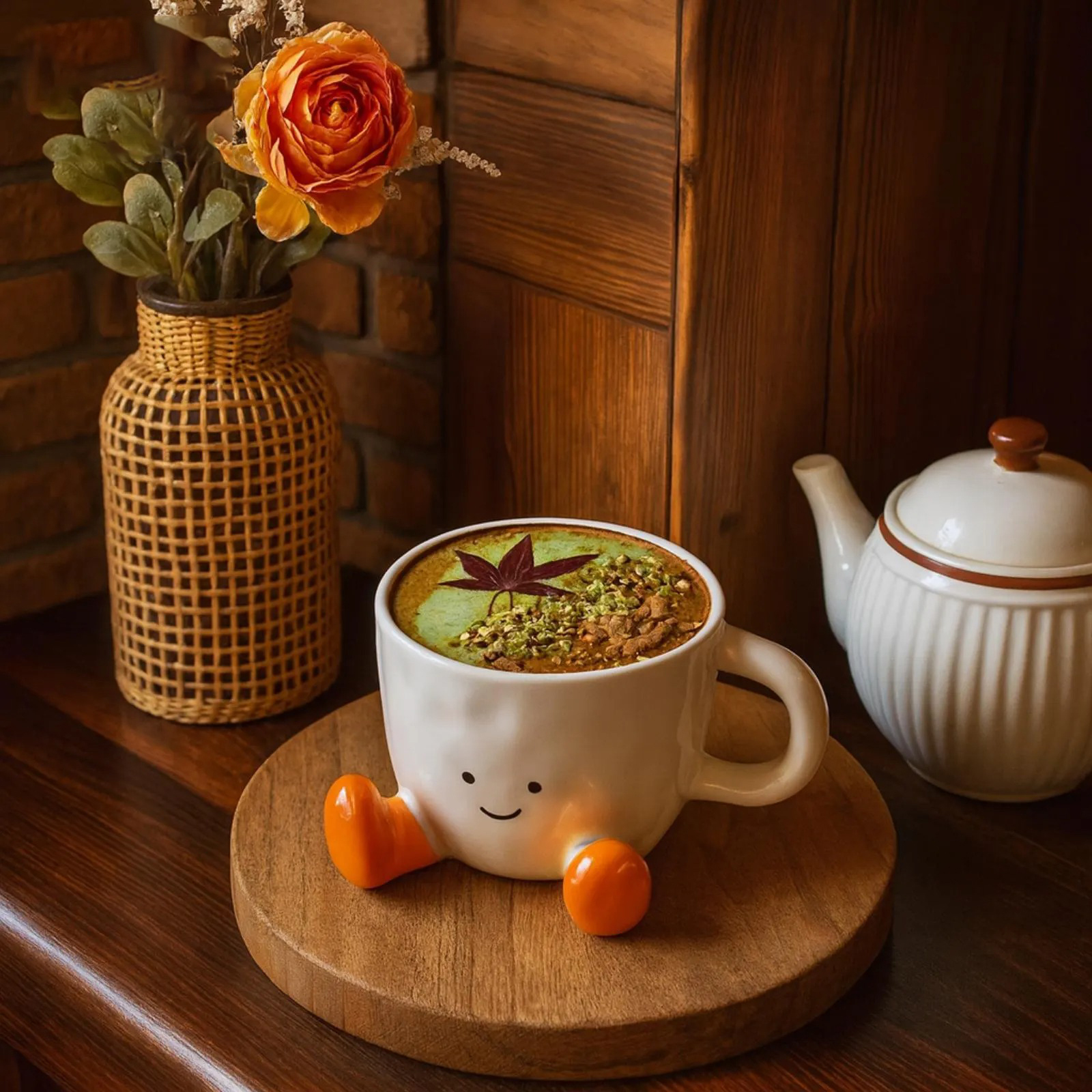 Cute Smiley Face Coffee Mug with Little Feet