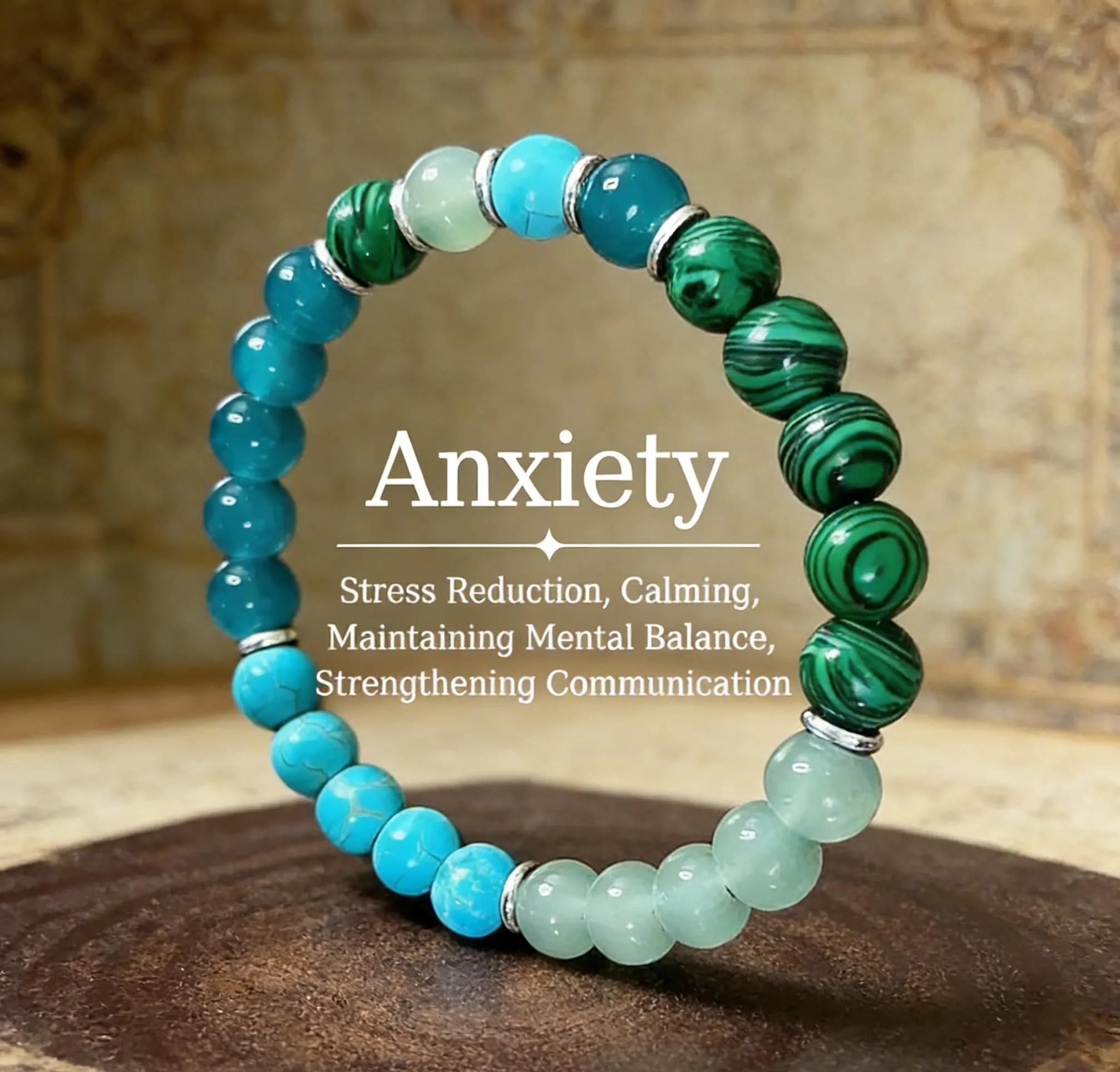 Stone Healing Bracelets • Light Green Blue Beaded Bangle