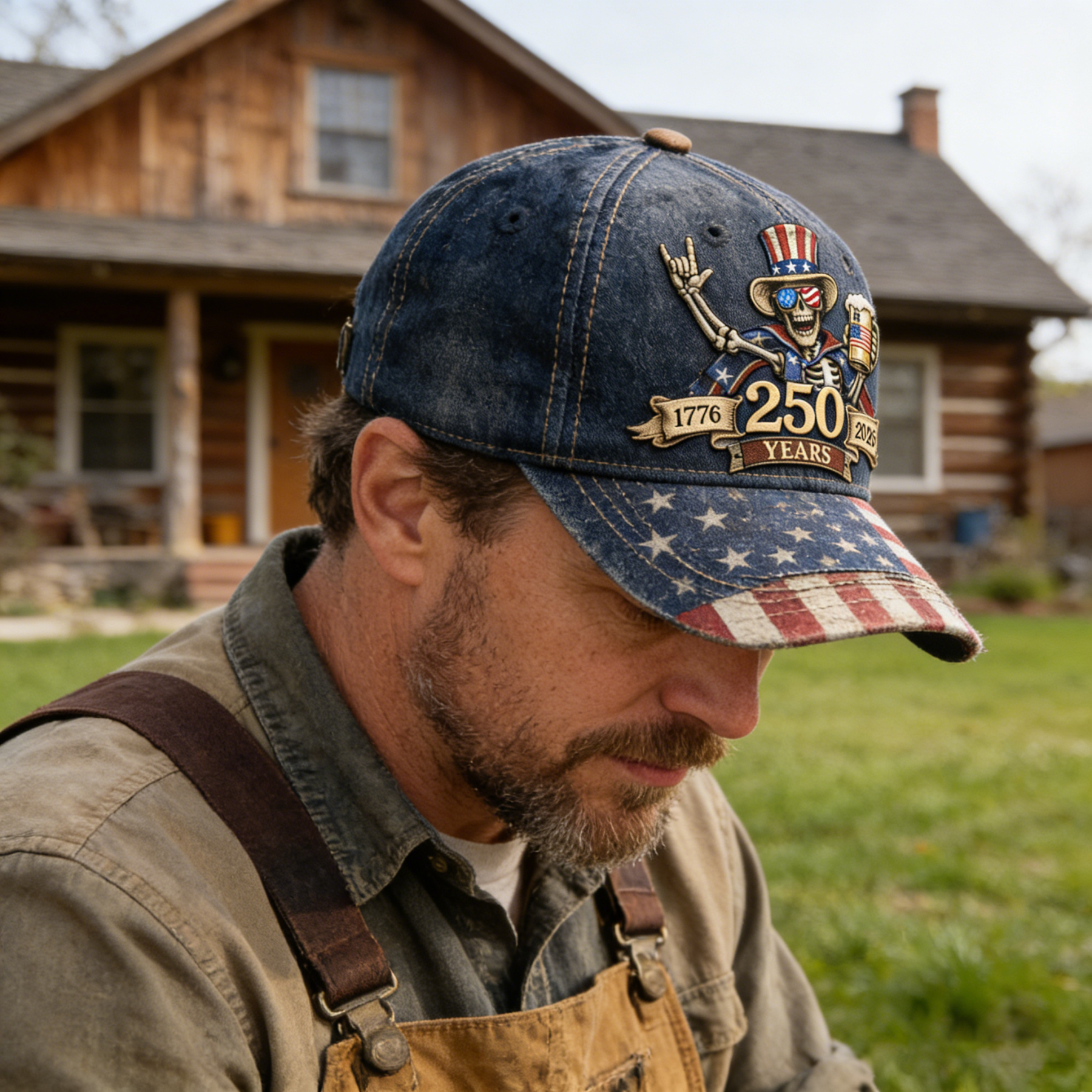 “US 250th Anniversary Freedom Skull Cap 🍺💀🇺🇸”