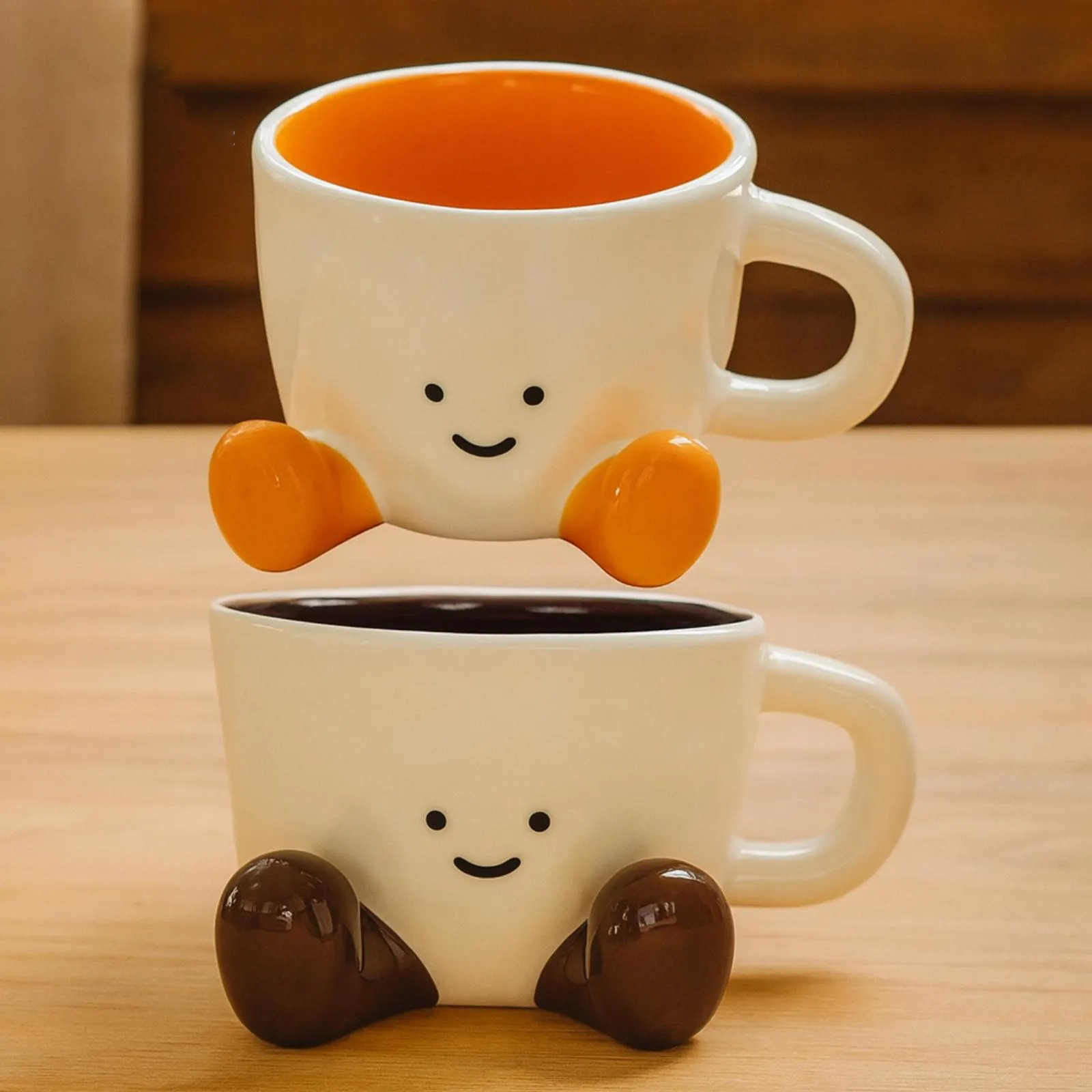 Cute Smiley Face Coffee Mug with Little Feet
