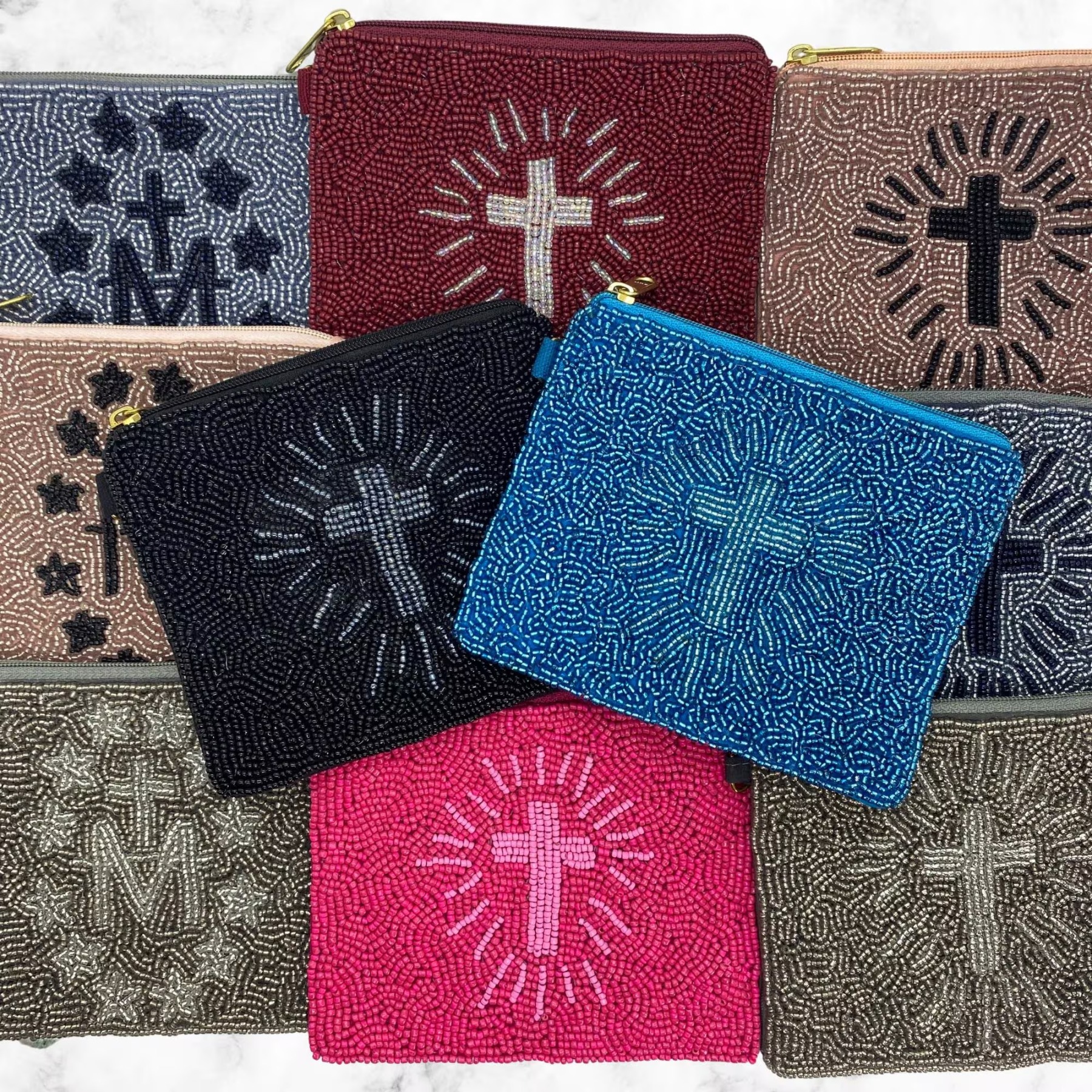 Beaded Cross Zipper Pouch | Catholic Coin Purse, Rosary Holder