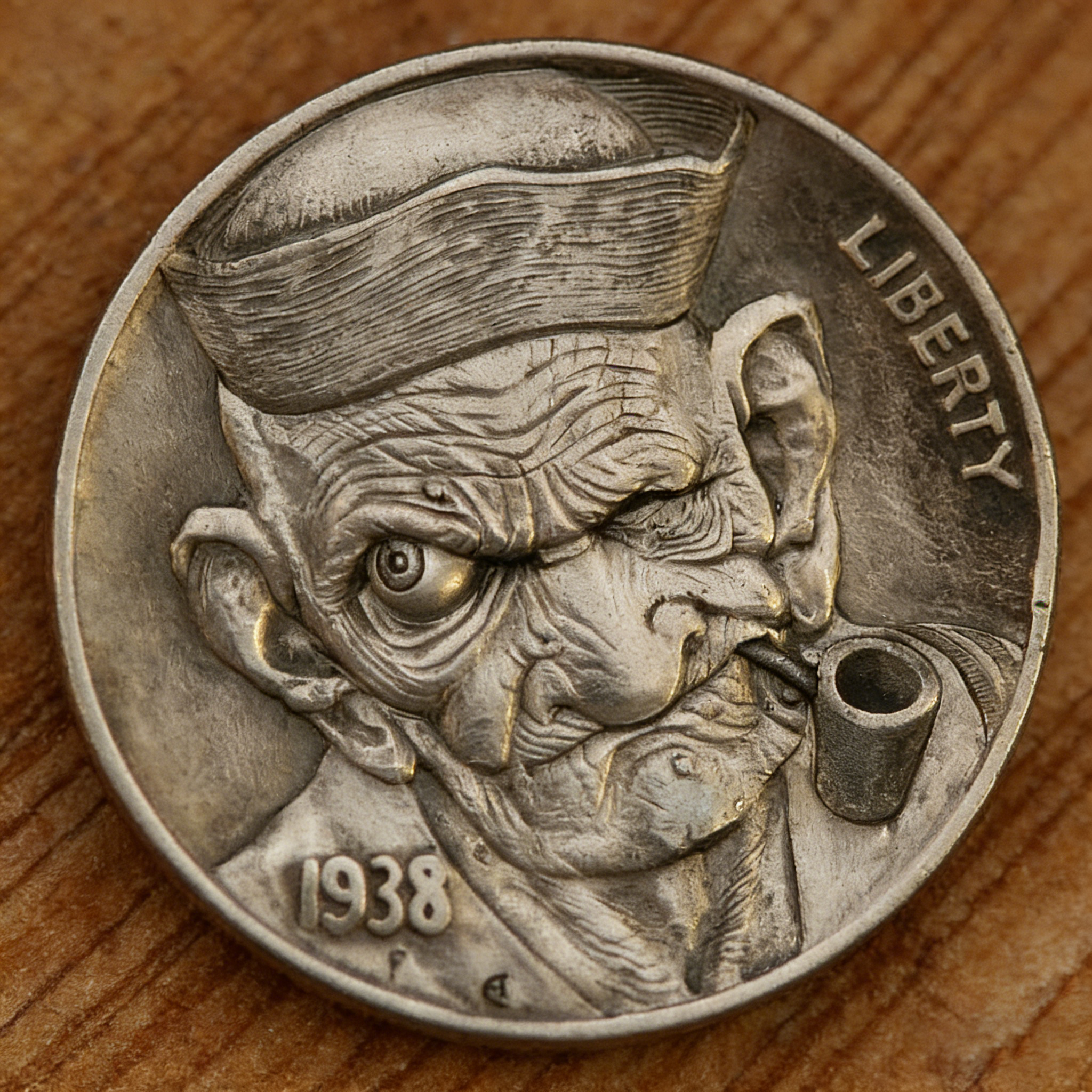 "The Survivor" Hand-Carved Authentic Hobo Nickel