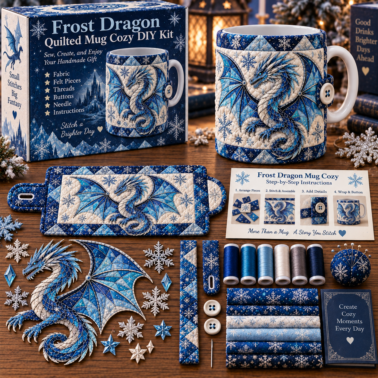 🔥49% Off Last Day🔥BUY 3 GET 1 FREE🔥Mythical Creatures Quilted Mug Cozy DIY Kit – Sew Your Own Cozy Cup Wrap
