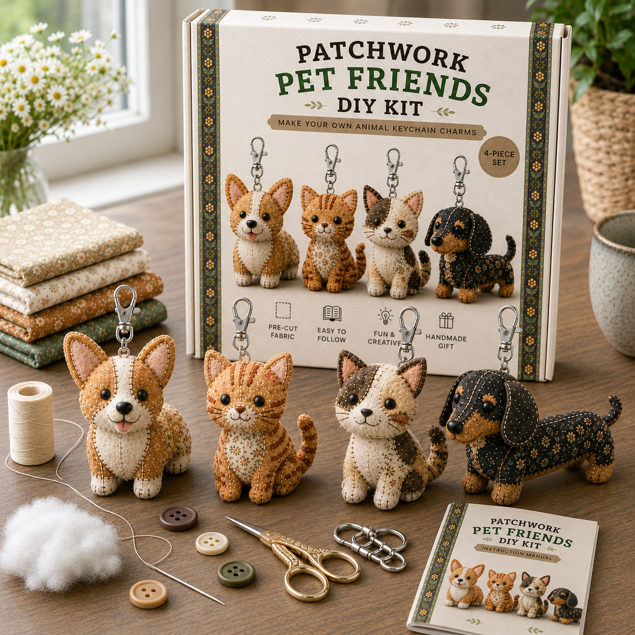 🧵 Patchwork Animal Keychain DIY Kit