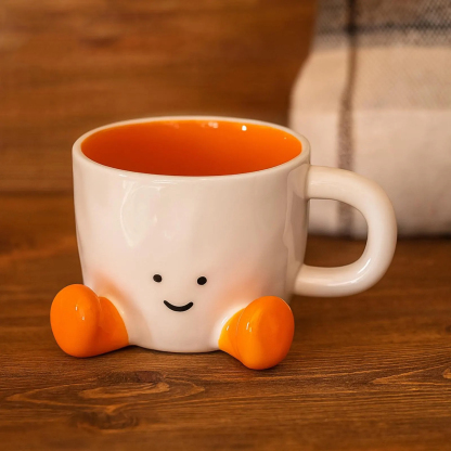 Cute Smiley Face Coffee Mug with Little Feet