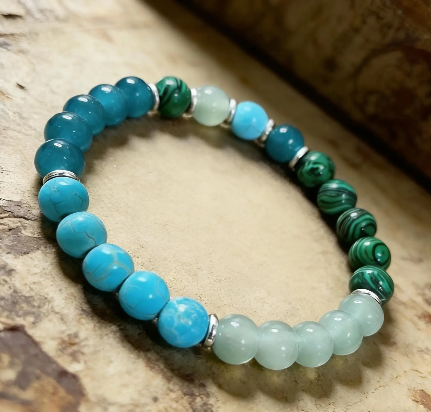 Stone Healing Bracelets • Light Green Blue Beaded Bangle