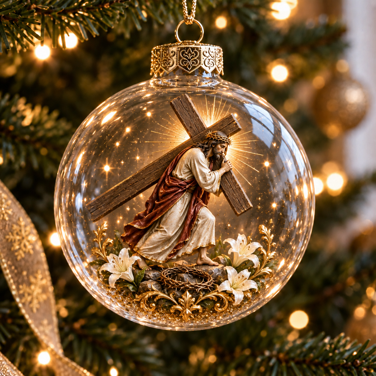 🔥49% Off Last Day🔥BUY 3 GET 1 FREE🔥Sacred Faith Christmas Globe Ornament – Christian Jesus, Virgin Mary & Nativity Keepsake