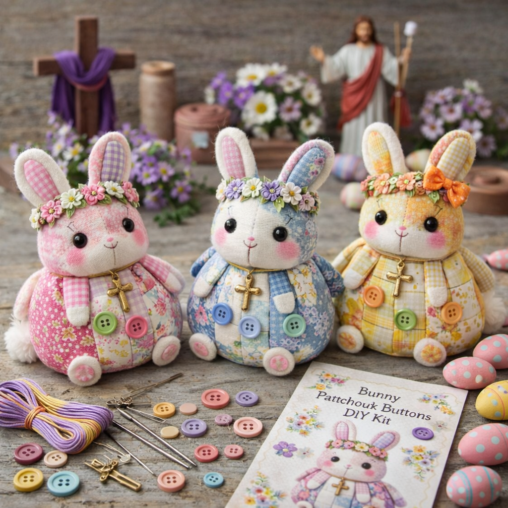 Easter Patchwork Bunny Button DIY Kit 🐰✨