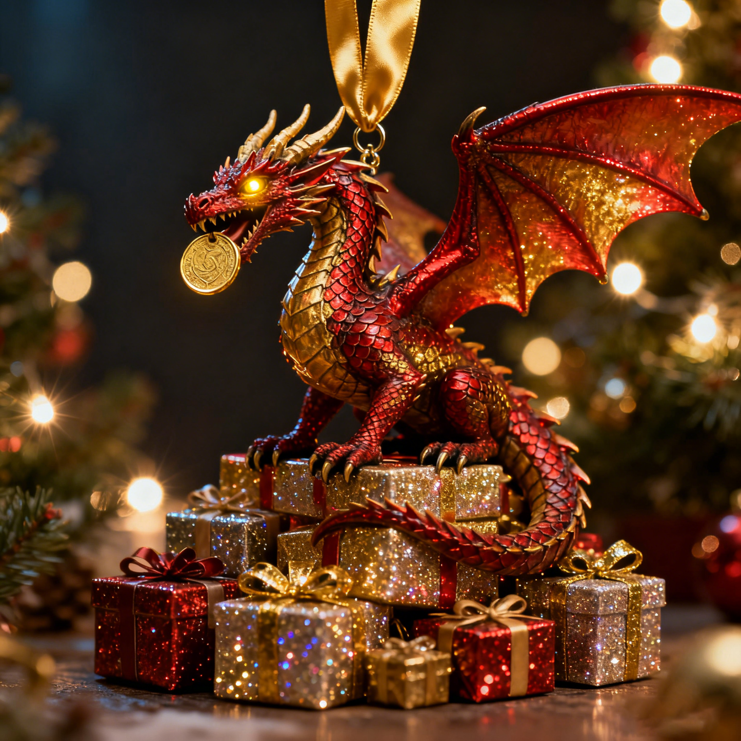 ⚡ Black Friday 24H Flash Sale - The Enchanted Santa & Dragon Sleigh Ornament 🎄🐉🎅