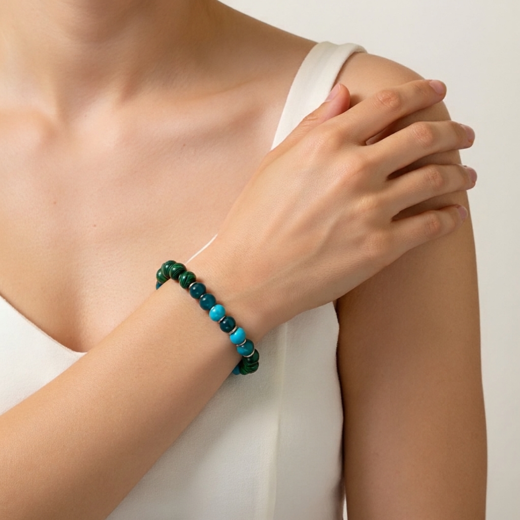Stone Healing Bracelets • Light Green Blue Beaded Bangle