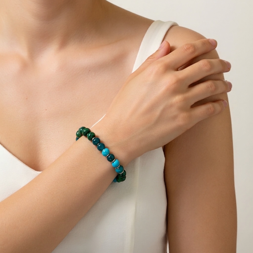 Stone Healing Bracelets • Light Green Blue Beaded Bangle