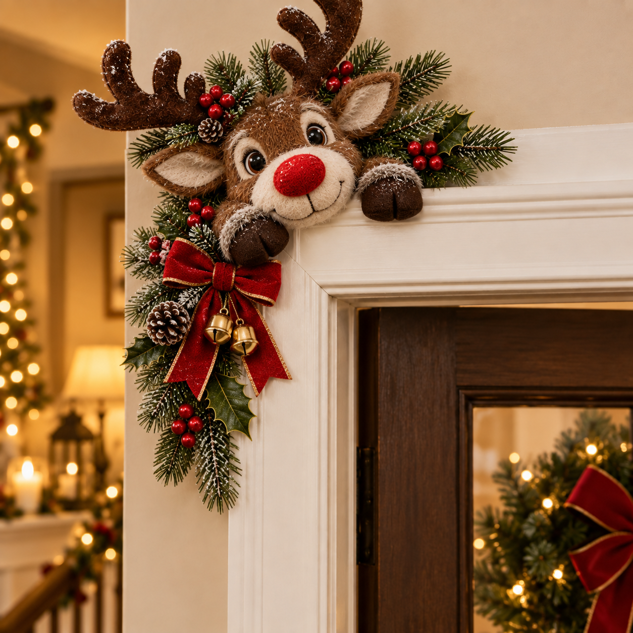 🔥49% Off Last Day🔥BUY 3 GET 1 FREE🔥Christmas Door Corner Topper Decoration – Peeking Santa, Snowman, Gingerbread, Gnome, Angel & Reindeer Holiday Door Frame Decor