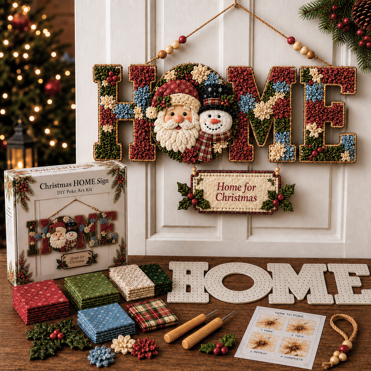 DIY Fabric Poke Art HOME Sign Kit – No-Sew Seasonal Door & Wall Hanging Craft