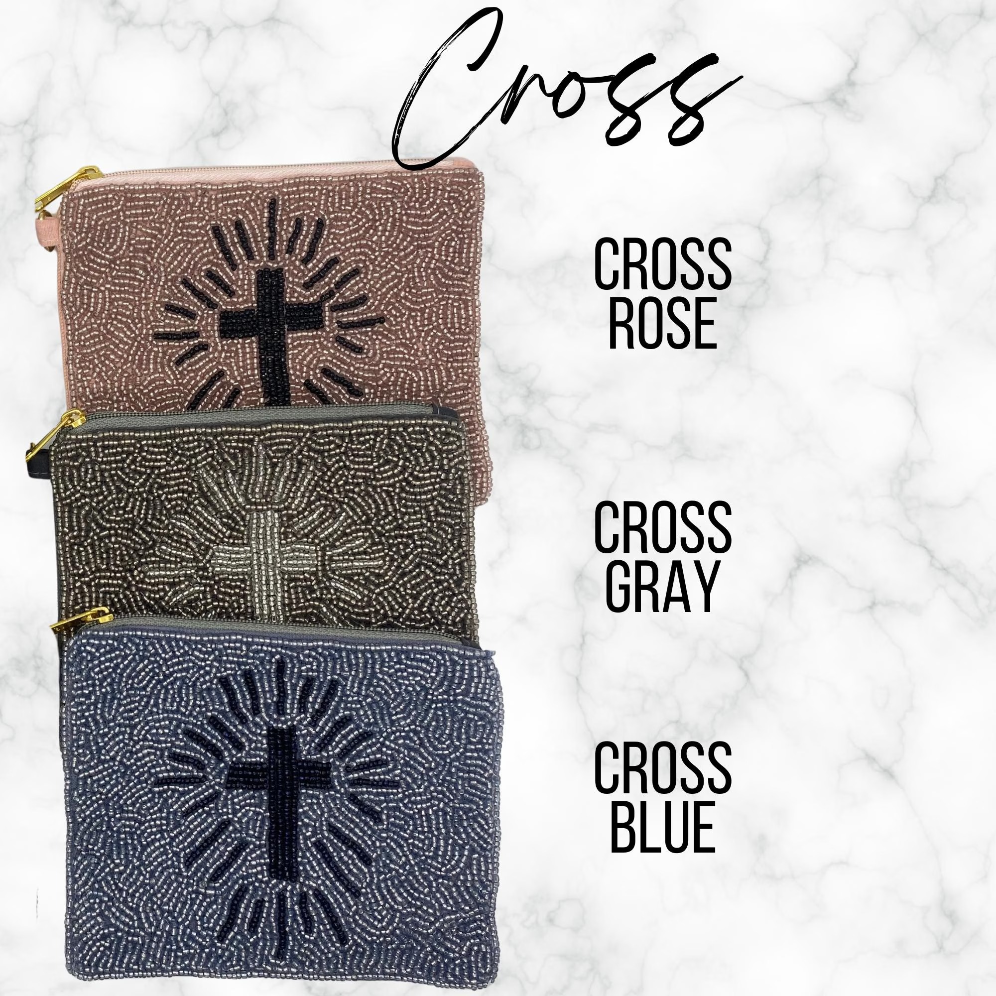 Beaded Cross Zipper Pouch | Catholic Coin Purse, Rosary Holder