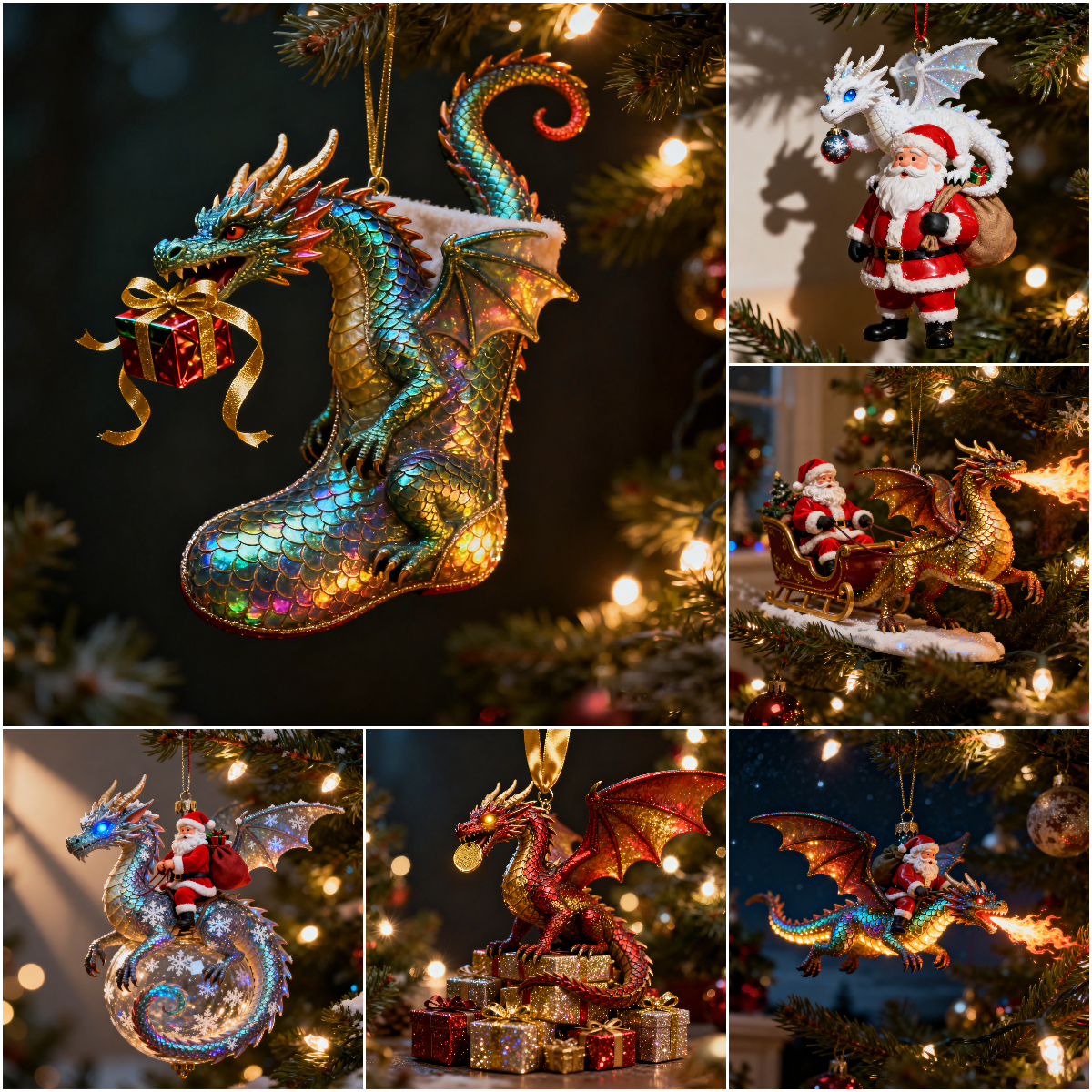 ⚡ Black Friday 24H Flash Sale - The Enchanted Santa & Dragon Sleigh Ornament 🎄🐉🎅