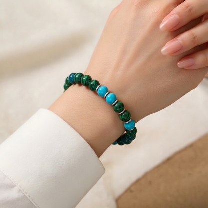 Stone Healing Bracelets • Light Green Blue Beaded Bangle
