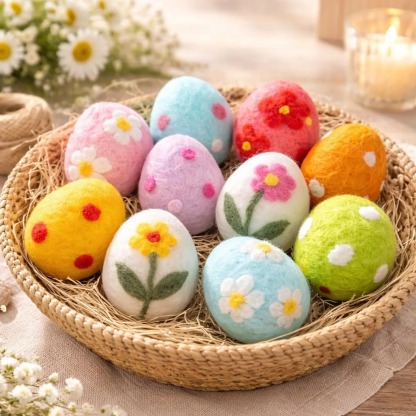 💥Felt Easter Egg Decor – Pastel Spring Bowl Fillers – Floral Farmhouse Accent