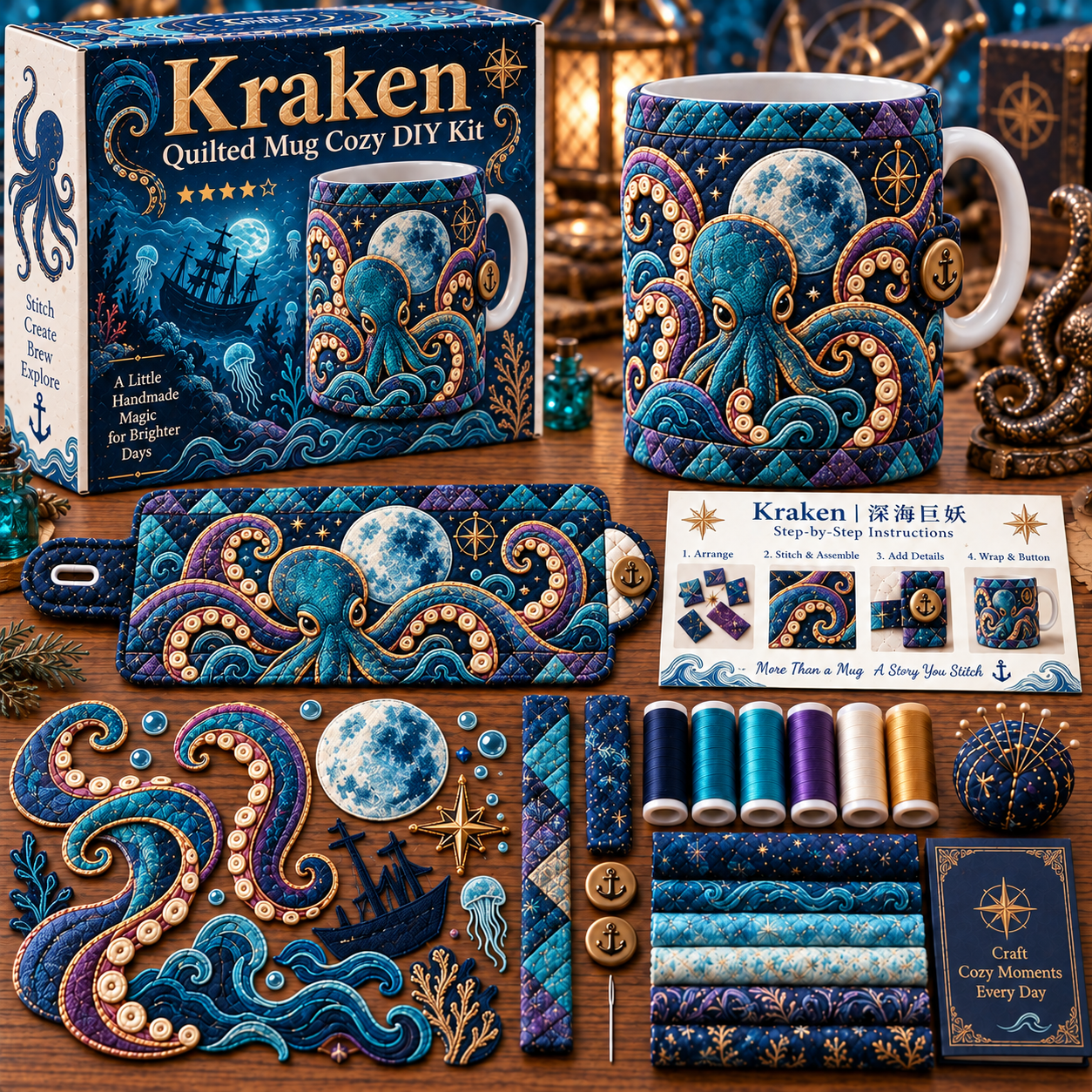 🔥49% Off Last Day🔥BUY 3 GET 1 FREE🔥Mythical Creatures Quilted Mug Cozy DIY Kit – Sew Your Own Cozy Cup Wrap
