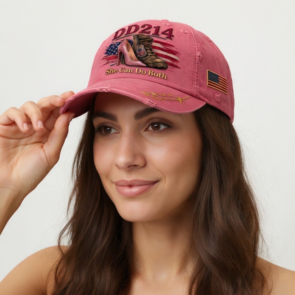 "DD214 Hat: She Can Do Both – Honoring Women Veterans" 🎖️👠🧢