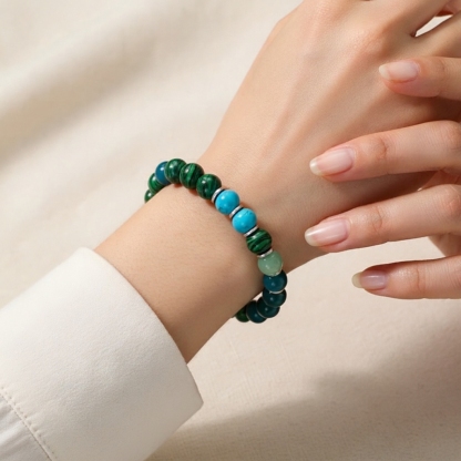 Stone Healing Bracelets • Light Green Blue Beaded Bangle