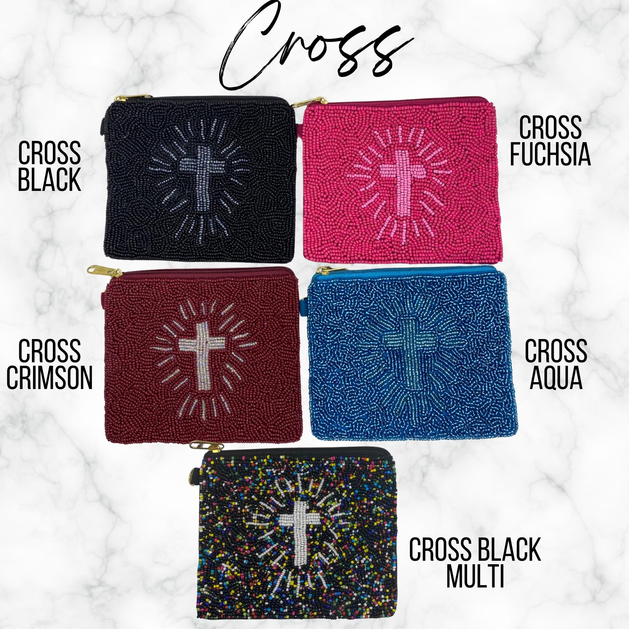 Beaded Cross Zipper Pouch | Catholic Coin Purse, Rosary Holder
